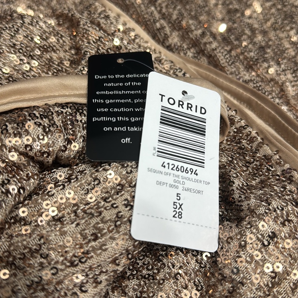 Torrid Gold Chic Off the Shoulder Sequin Blouse NWT - Picture 6 of 6